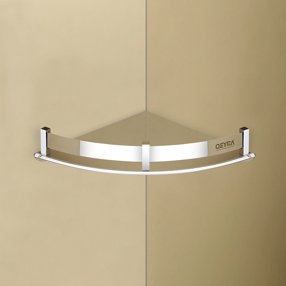 Qeyra Patti Corner (CS-5301) Multipurpose Stainless Steel Bathroom Corner Shelf/Rack Corner for Bathroom Storage/Bathroom Accessories/Wall Mounted (12x12 inches/Chrome Plating)