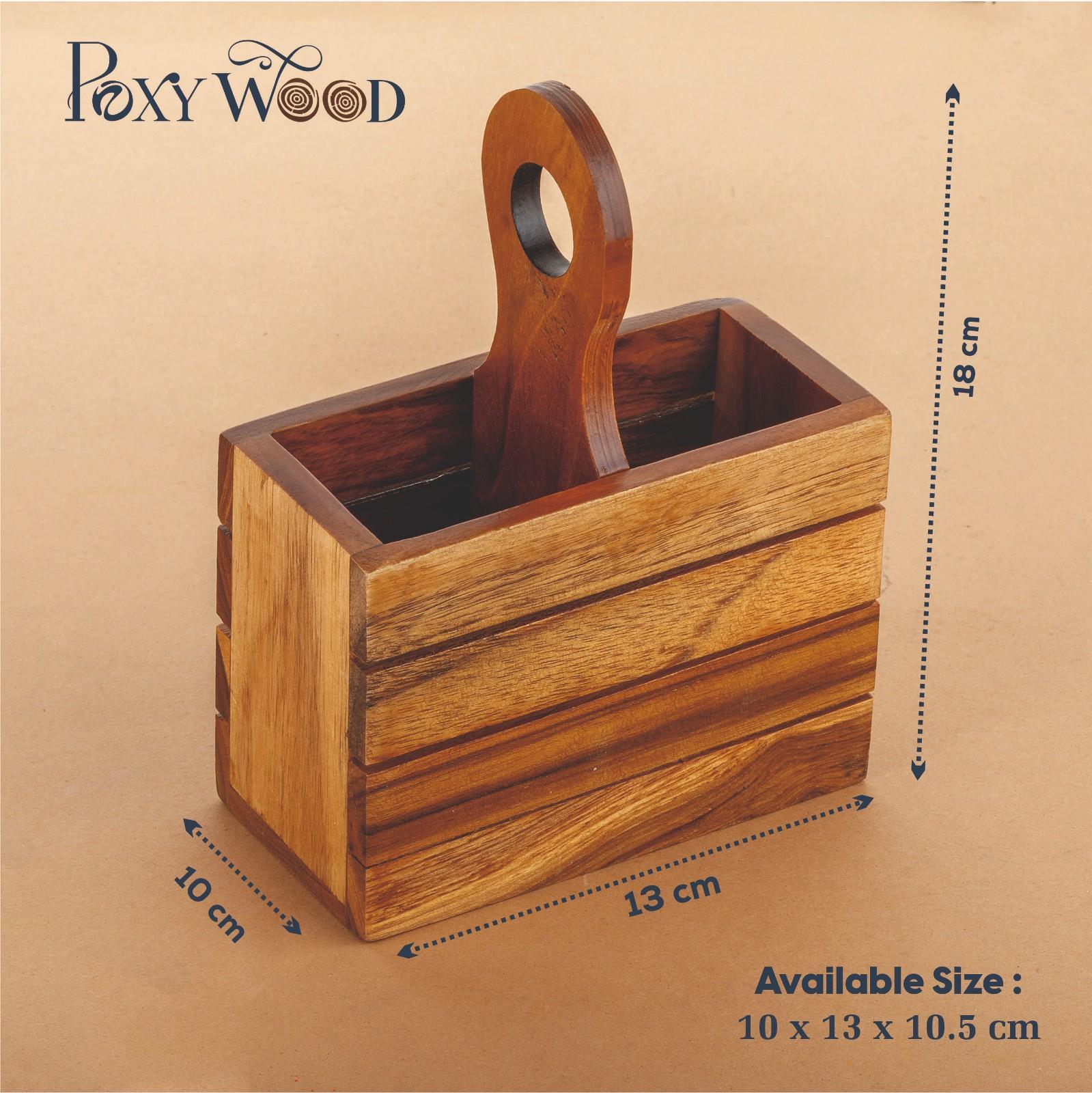 Polywood Teak Wood Double Spoon Stand With Holder