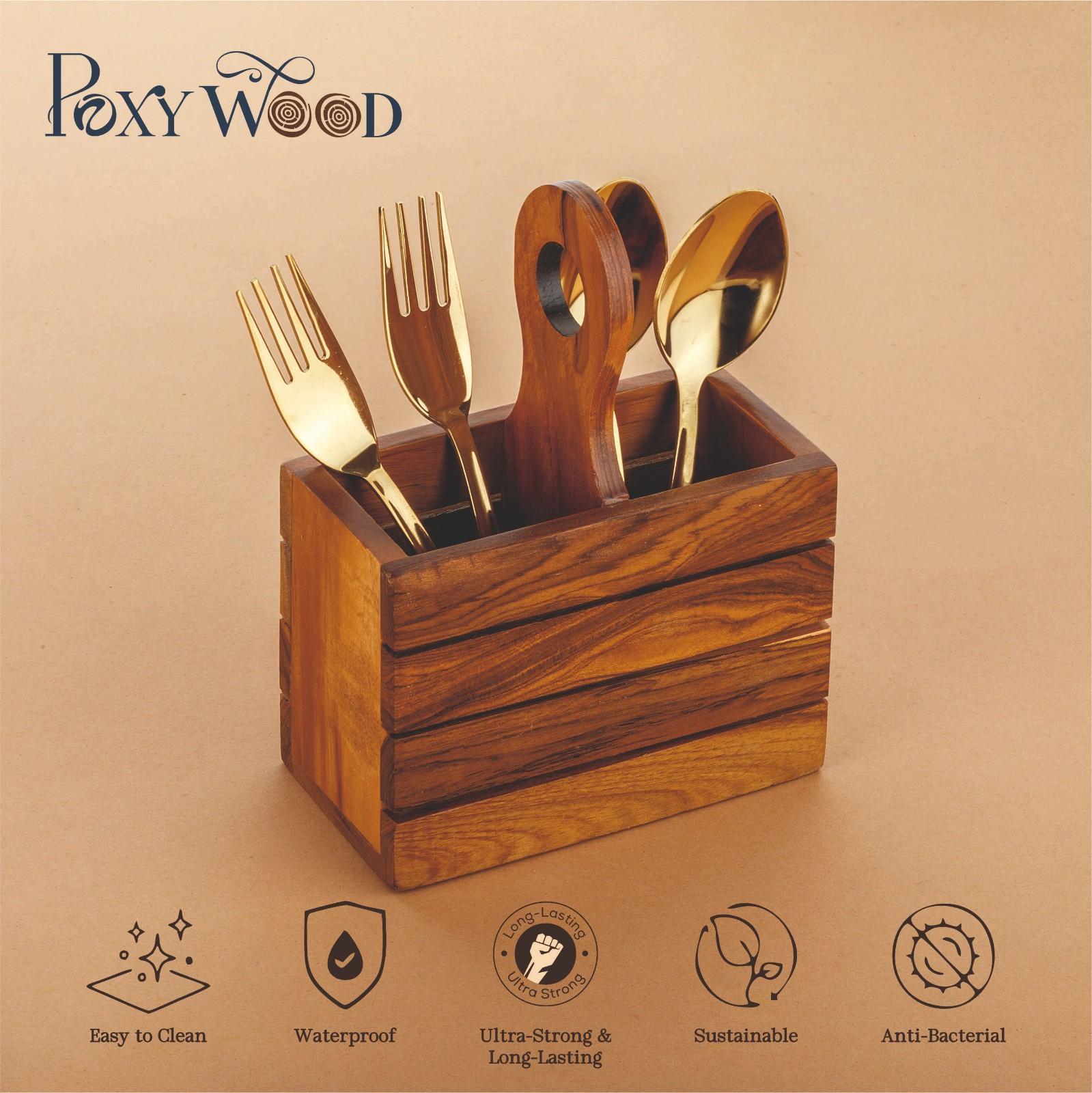 Polywood Teak Wood Double Spoon Stand With Holder