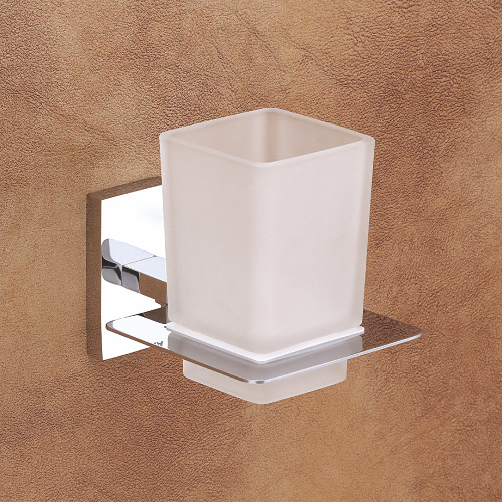 Qeyra Square 304 Grade Stainless Steel Tooth Brush Holder for Bathroom/Tumbler Holder Stand/Bathroom Accessories - (Chrome Plating)