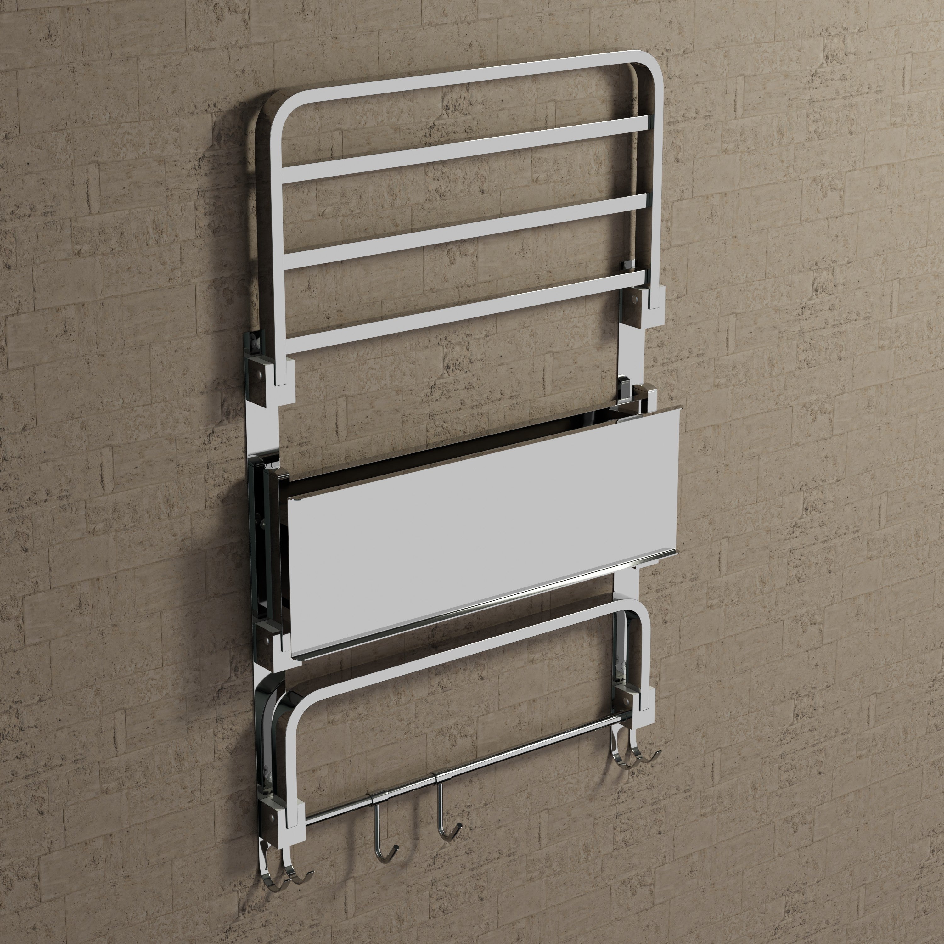 Qeyra (SL-007 Square) Stainless Steel 3 in 1 Foding Rack,Shelf and Rod For Bathroom