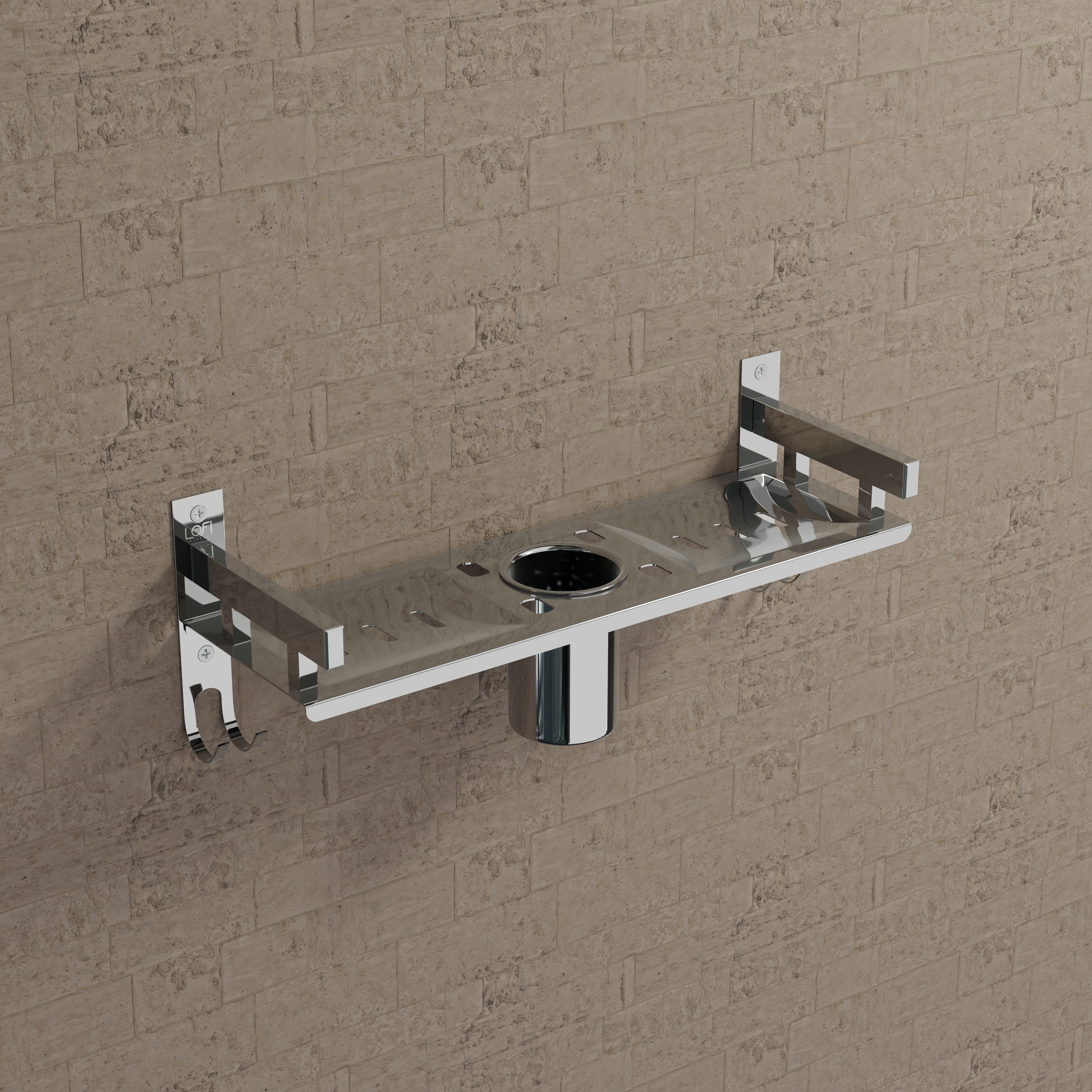Qeyra (SL-002 Square) Stainless Steel 3 in 1 Multi-use Shelf for Bathroom, Bathroom Shelf, Soap Stand/Tumbler Holder/Toothbrush Holder/Bathroom Stand/Bathroom Rack/Bathroom Accessories (Number of Shelves - 2, (5x15x5 Inches) (Chrome Finish)