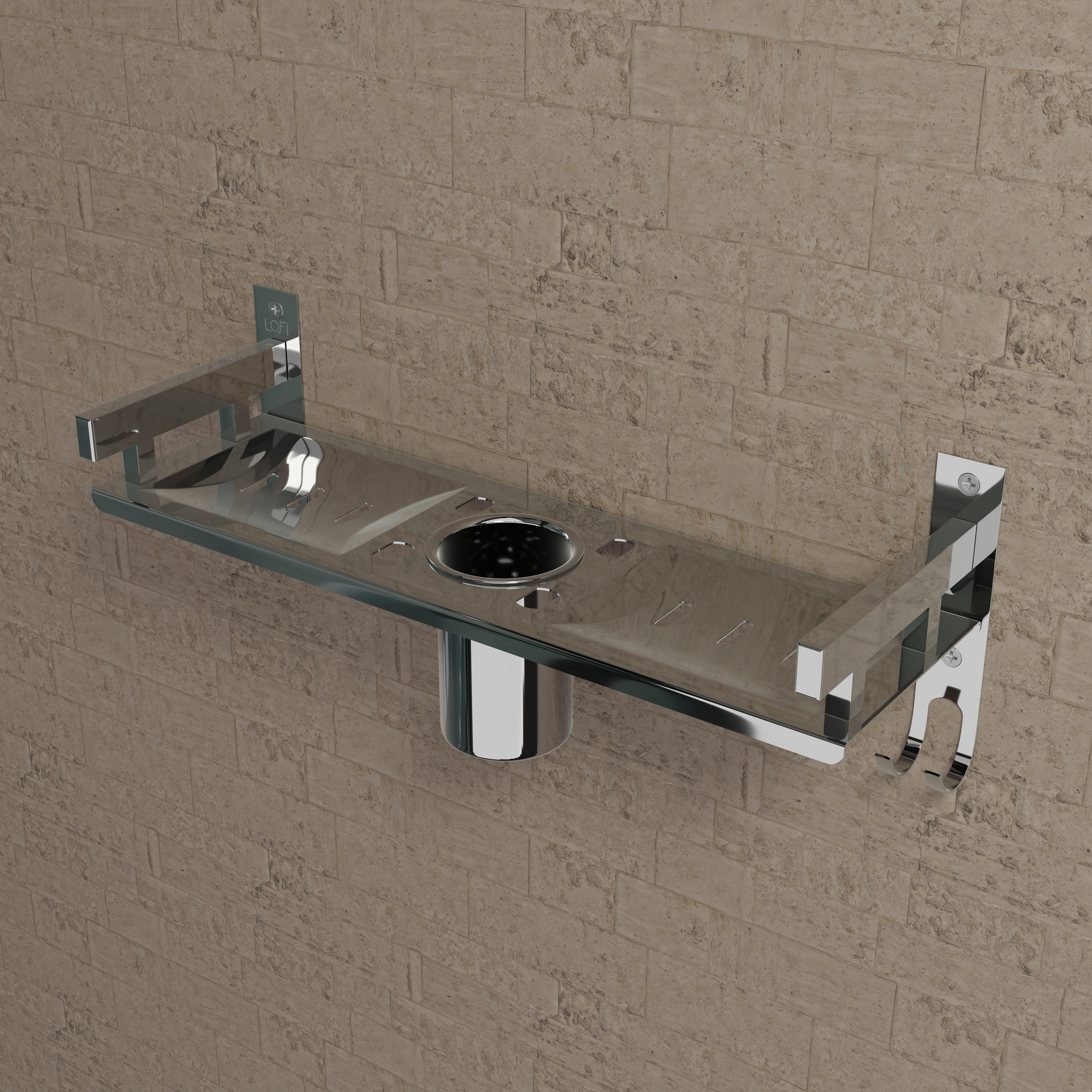 Qeyra (SL-002 Square) Stainless Steel 3 in 1 Multi-use Shelf for Bathroom, Bathroom Shelf, Soap Stand/Tumbler Holder/Toothbrush Holder/Bathroom Stand/Bathroom Rack/Bathroom Accessories (Number of Shelves - 2, (5x15x5 Inches) (Chrome Finish)