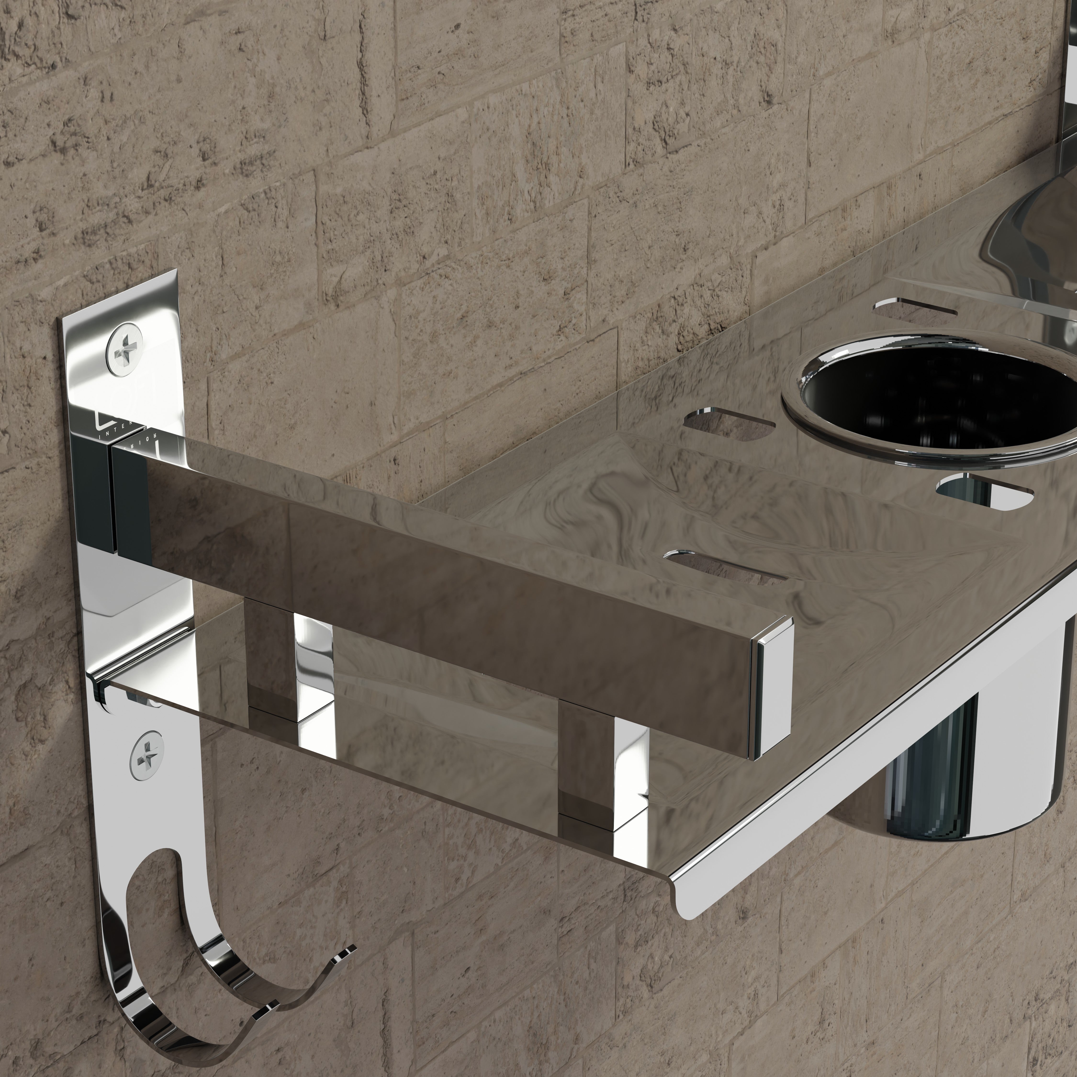 Qeyra (SL-002 Square) Stainless Steel 3 in 1 Multi-use Shelf for Bathroom, Bathroom Shelf, Soap Stand/Tumbler Holder/Toothbrush Holder/Bathroom Stand/Bathroom Rack/Bathroom Accessories (Number of Shelves - 2, (5x15x5 Inches) (Chrome Finish)