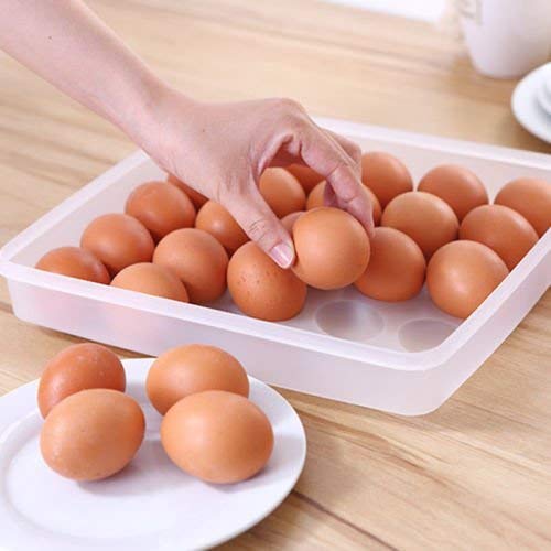 Qeyra 24 Grid Egg Storage Box Egg Refrigerator Storage Tray, Stackable Plastic Egg Containers for Fridge Kitchen Size of The 24 Egg (Pack of 1), Rectangular
