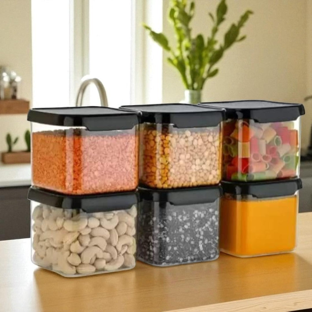 Qeyra Airtight Square Shape Container | Kitchen Storage Container Set | Plastic Storage Jar (Pack of 12)