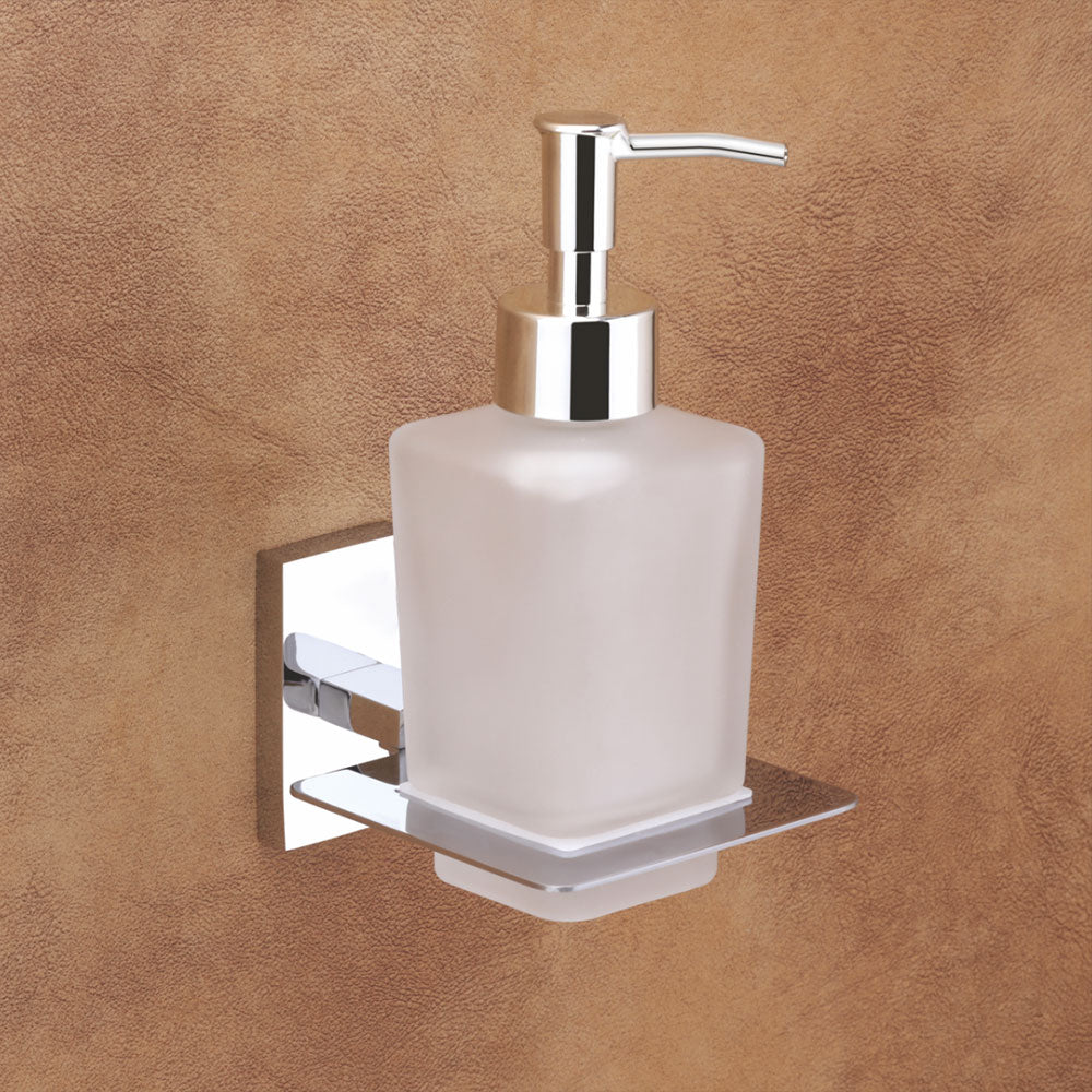 Qeyra Square 304 Grade Stainless Steel Hand Wash Holder for Wash Basin/Liquid Soap Dispenser/Wall Mount/Bathroom Accessories - (Chrome Plating)