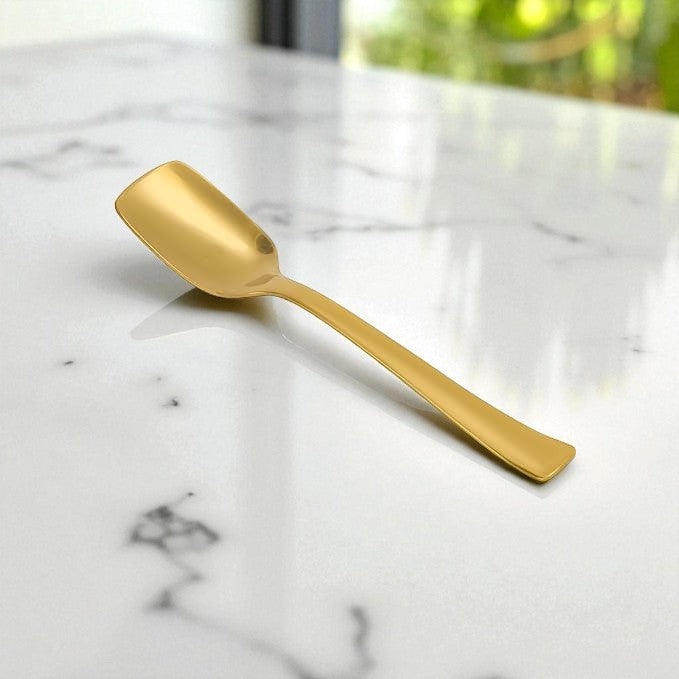 Qeyra Cubes 6 Pieces Stainless Steel PVD Gold Premium Ice cream Spoon for Home & Kitchen | Luxury Dining Tableware Latest Chammach Set Gift | (6 Pieces of Ice Cream Spoon)