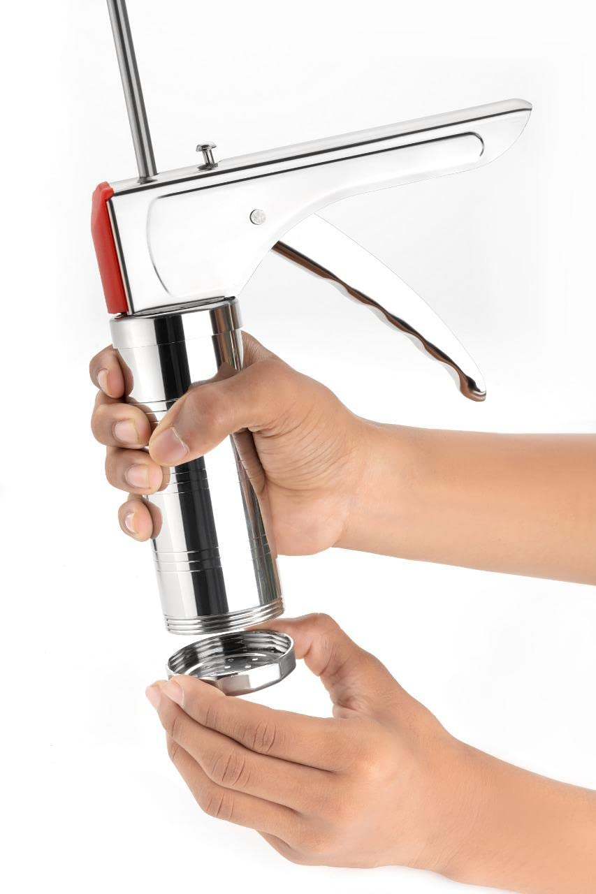 Qeyra (Allwin - AM 101) Stainless Steel Kitchen Press with 15 Different Types of Jalies, Murukku Maker/Bhujiya Maker/Noodles/Cookies/Namkeen/Chakali Maker/Sev Maker/Farsan Maker/Gathiya Maker