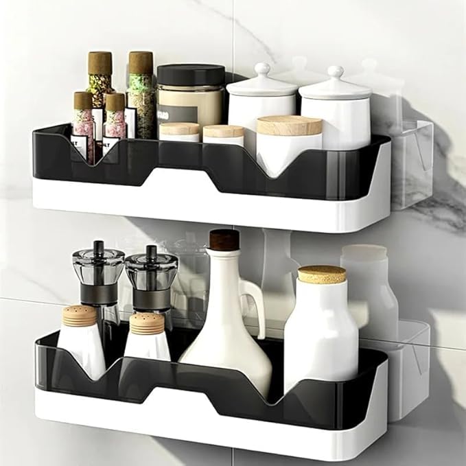 Qeyra Plastic Kitchen and Bathroom Rack Bathroom Shelf Wall Organizer Wall Mounted Shelf Storage Rack