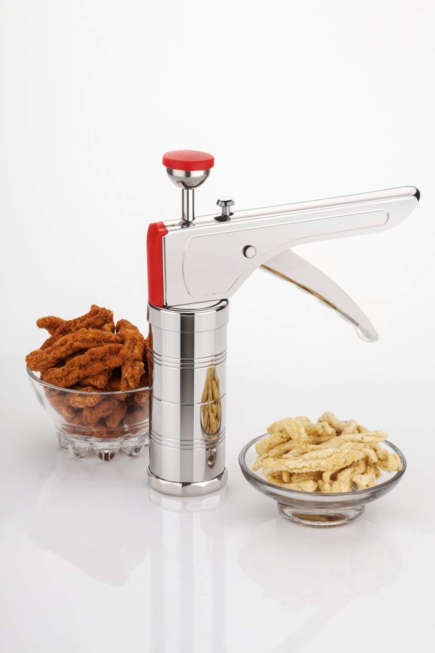 Qeyra (Allwin - AM 101) Stainless Steel Kitchen Press with 15 Different Types of Jalies, Murukku Maker/Bhujiya Maker/Noodles/Cookies/Namkeen/Chakali Maker/Sev Maker/Farsan Maker/Gathiya Maker