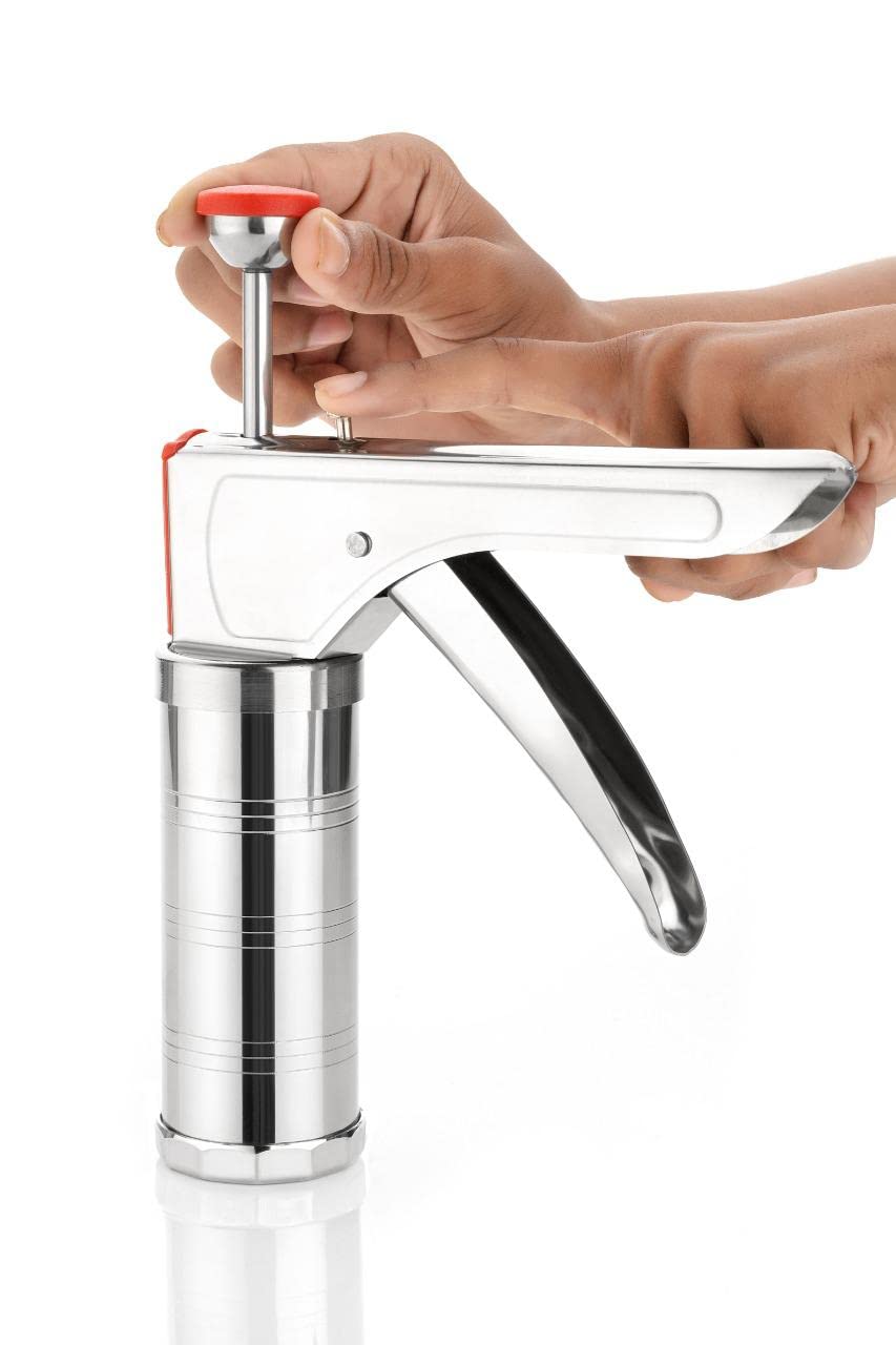 Qeyra (Allwin - AM 101) Stainless Steel Kitchen Press with 15 Different Types of Jalies, Murukku Maker/Bhujiya Maker/Noodles/Cookies/Namkeen/Chakali Maker/Sev Maker/Farsan Maker/Gathiya Maker
