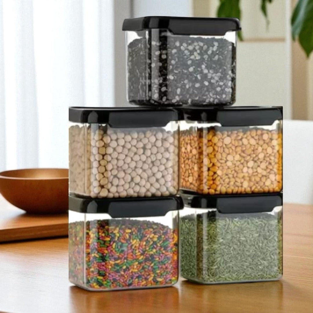 Qeyra Airtight Square Shape Container | Kitchen Storage Container Set | Plastic Storage Jar (Pack of 12)