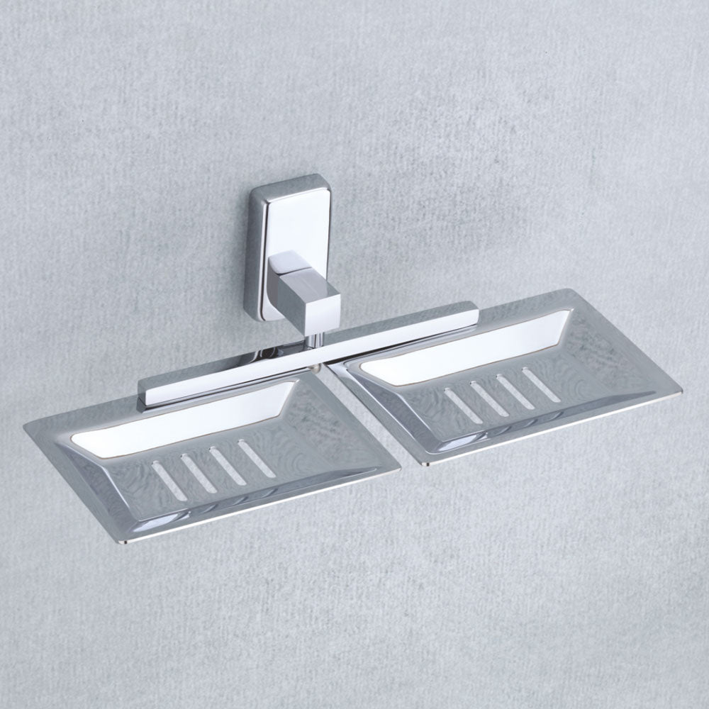 Qeyra Bloom 304 Grade Stainless Steel Double Soap Dish for Bathroom/Soap Holder/Soap Stand/Soap Case/Bathroom Accessories - Chrome Plating