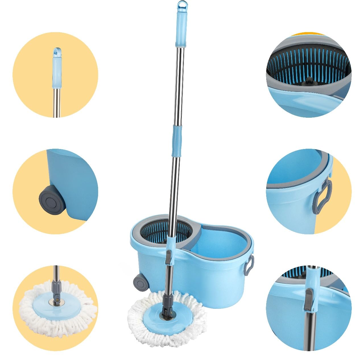 Qeyra 5-in-1 Spin and Flat Mop Set with Bucket – Dual-Action Microfiber Floor Mop Kit for Home, Kitchen, Bathroom & Multi-Surface Cleaning
