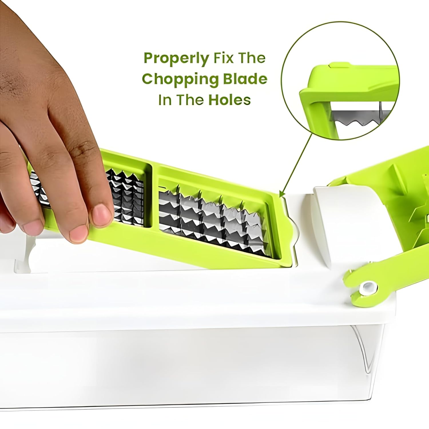 Qeyra 15 in 1 Multipurpose Chopper, Fruits & Vegetable Cutters, Grater Peeler Chipser, Unbreakable Food Grade Body, Easy Push to Clean Button Slicer Dicer, Chopper for Kitchen (Green, Plastic)