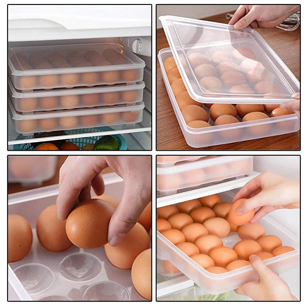 Qeyra 24 Grid Egg Storage Box Egg Refrigerator Storage Tray, Stackable Plastic Egg Containers for Fridge Kitchen Size of The 24 Egg (Pack of 1), Rectangular