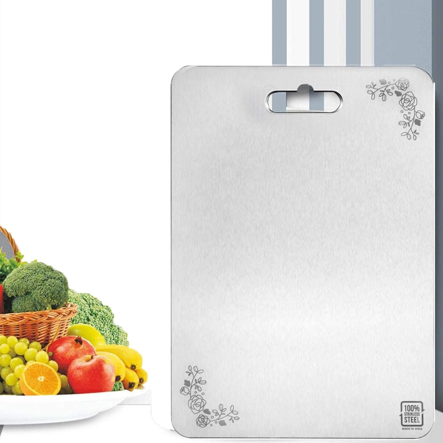 Qeyra (Allwin) Stainless Steel 1 MM Heavy Chopping Board For Kitchen | Non Slip | Rust Proof | Heavy Duty Chopping Board For Vegetable,Fruits,Meats,Vegetable Chopper Board Safe And Durable