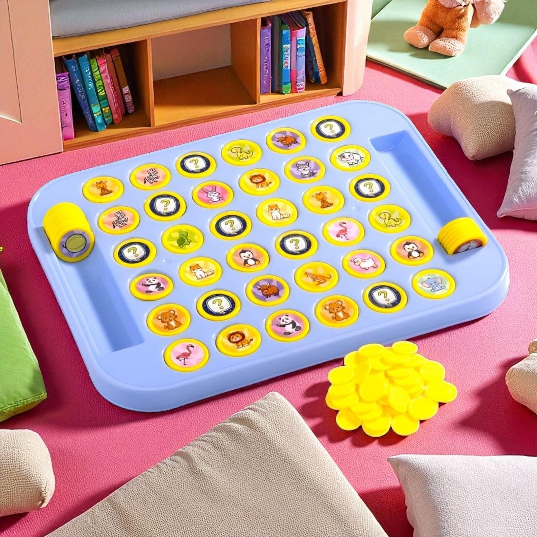 Qeyra Memory Chess Flip & Match Game for Kids – Educational Brain Development Puzzle Board Game with Animal & Fruit Tokens