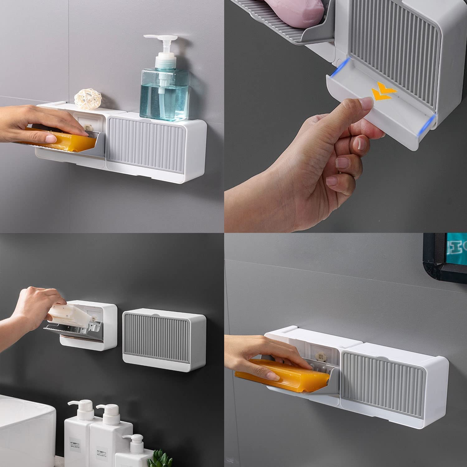 Qeyra Premium Plastic Soap Dish with Drainage – Double Bar Soap Holder with Lid, Easy Clean & Organizer for Bathroom