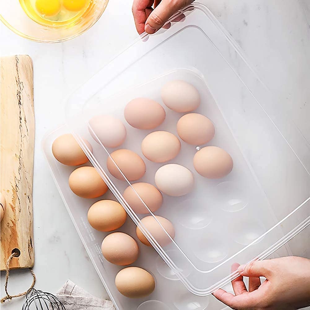 Qeyra 24 Grid Egg Storage Box Egg Refrigerator Storage Tray, Stackable Plastic Egg Containers for Fridge Kitchen Size of The 24 Egg (Pack of 1), Rectangular