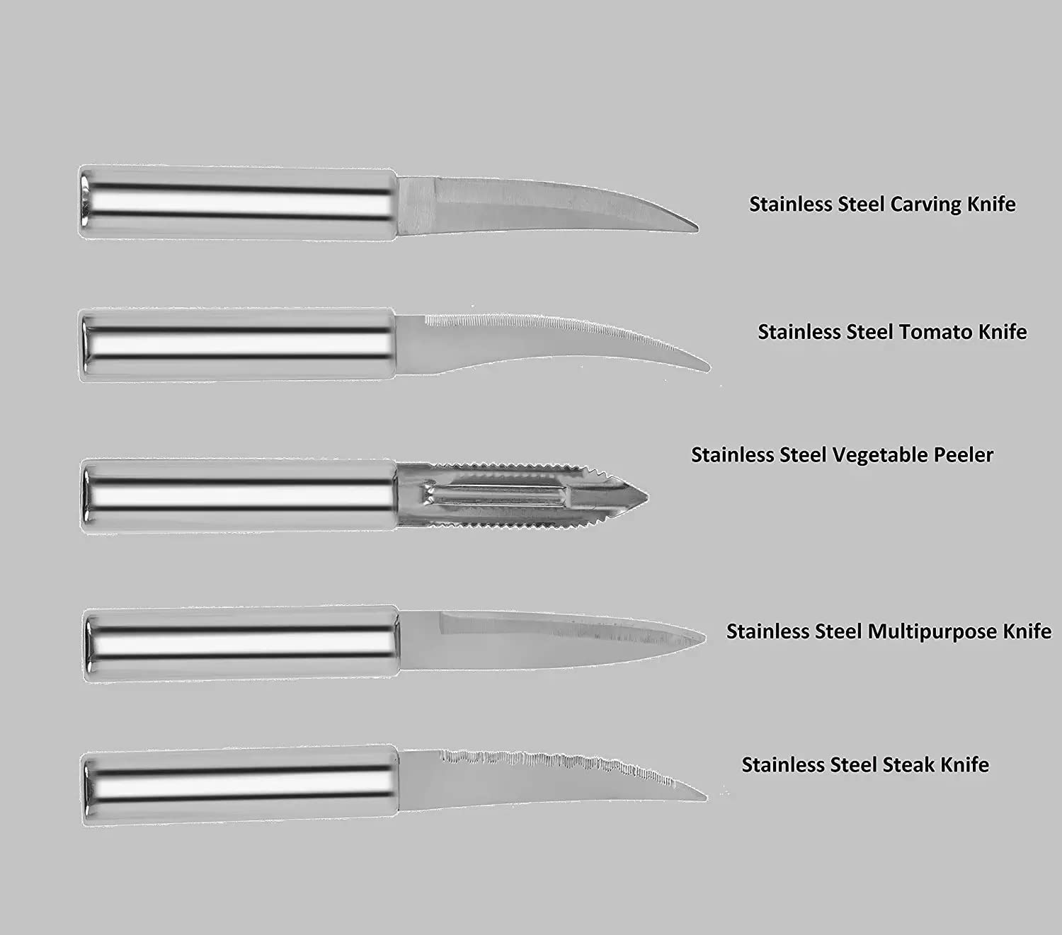 Qeyra (Allwin - AM 108) Stainless Steel Kitchen Knife Set with Stainless Steel Block, Knife Set for Kitchen with Stand, Knife Holder for Kitchen with 1 Peeler 4 Pcs Knife
