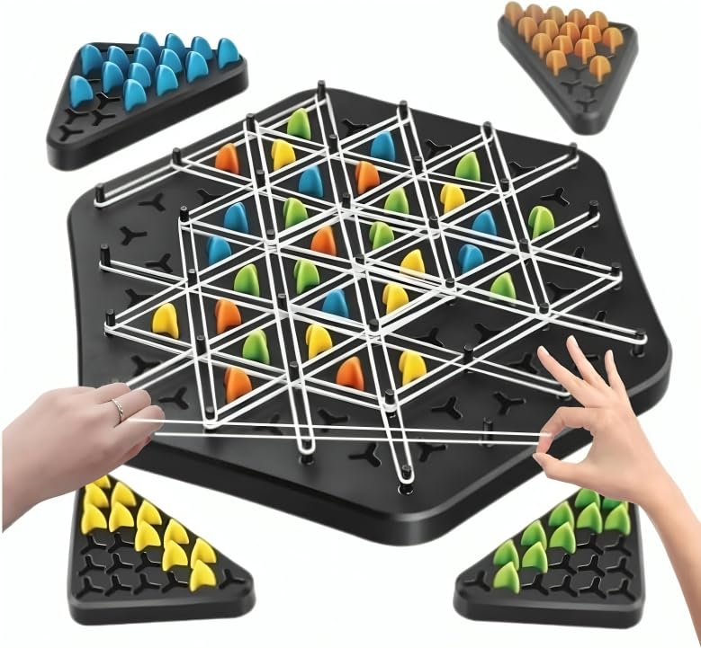 Qeyra Chain Triangle Chess Triggle Rubber Band Game Strategy Building Board Games Desktop Puzzle Interactive Brain Teaser Game Family Fun Night Party for Kids Adult 2 to 4 Players