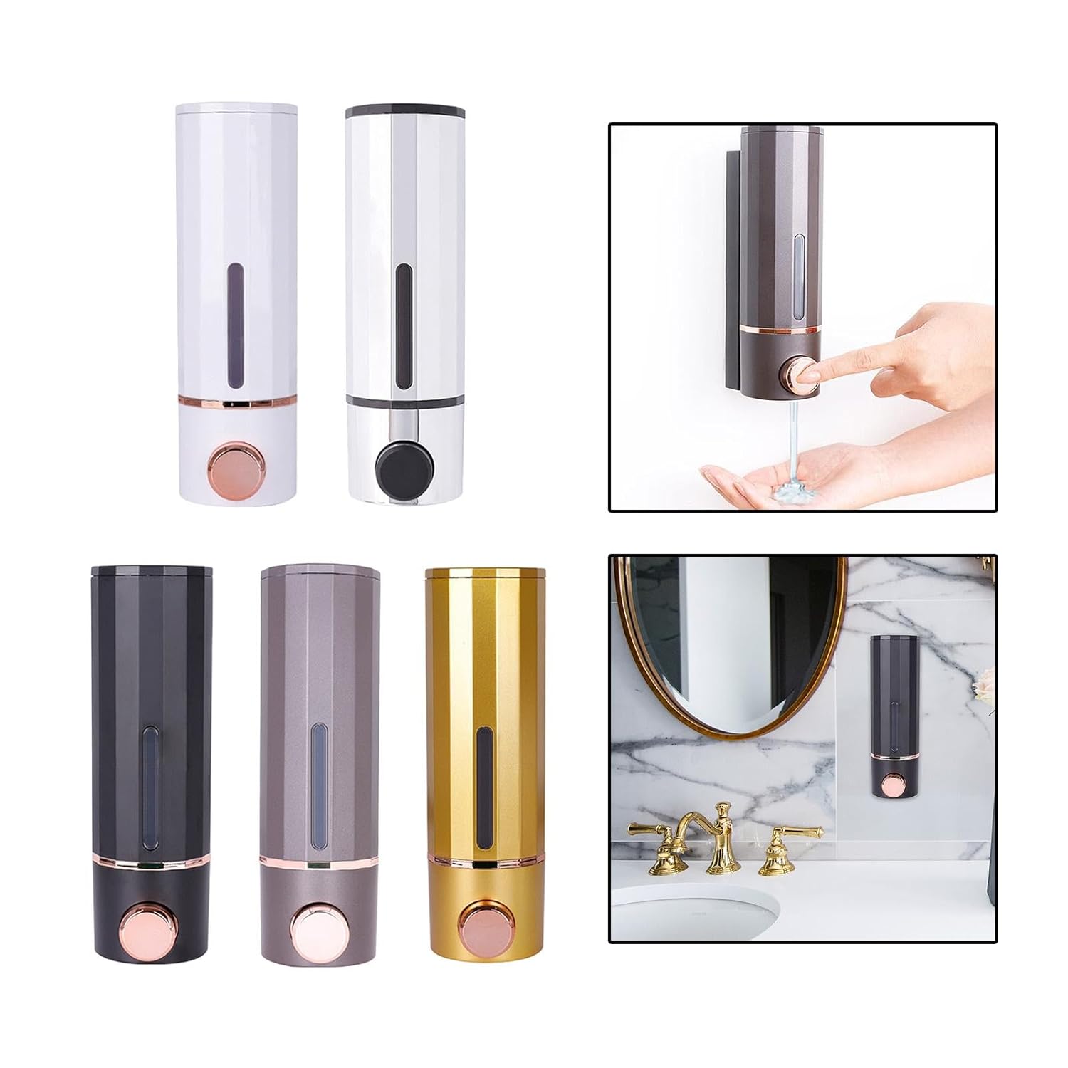 Qeyra Soap Dispenser Manual Liquid Pump Dispenser, Space Saving, Sturdy 420ml Wall Mount Shampoo Dispenser for Washroom RV Kitchen