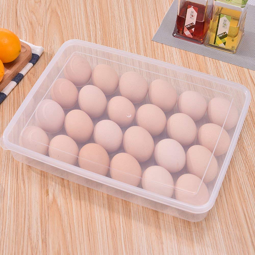 Qeyra 24 Grid Egg Storage Box Egg Refrigerator Storage Tray, Stackable Plastic Egg Containers for Fridge Kitchen Size of The 24 Egg (Pack of 1), Rectangular