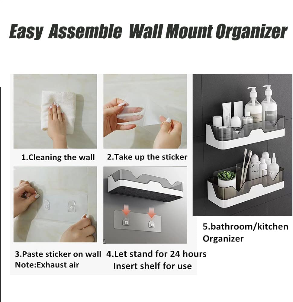 Qeyra Plastic Kitchen and Bathroom Rack Bathroom Shelf Wall Organizer Wall Mounted Shelf Storage Rack