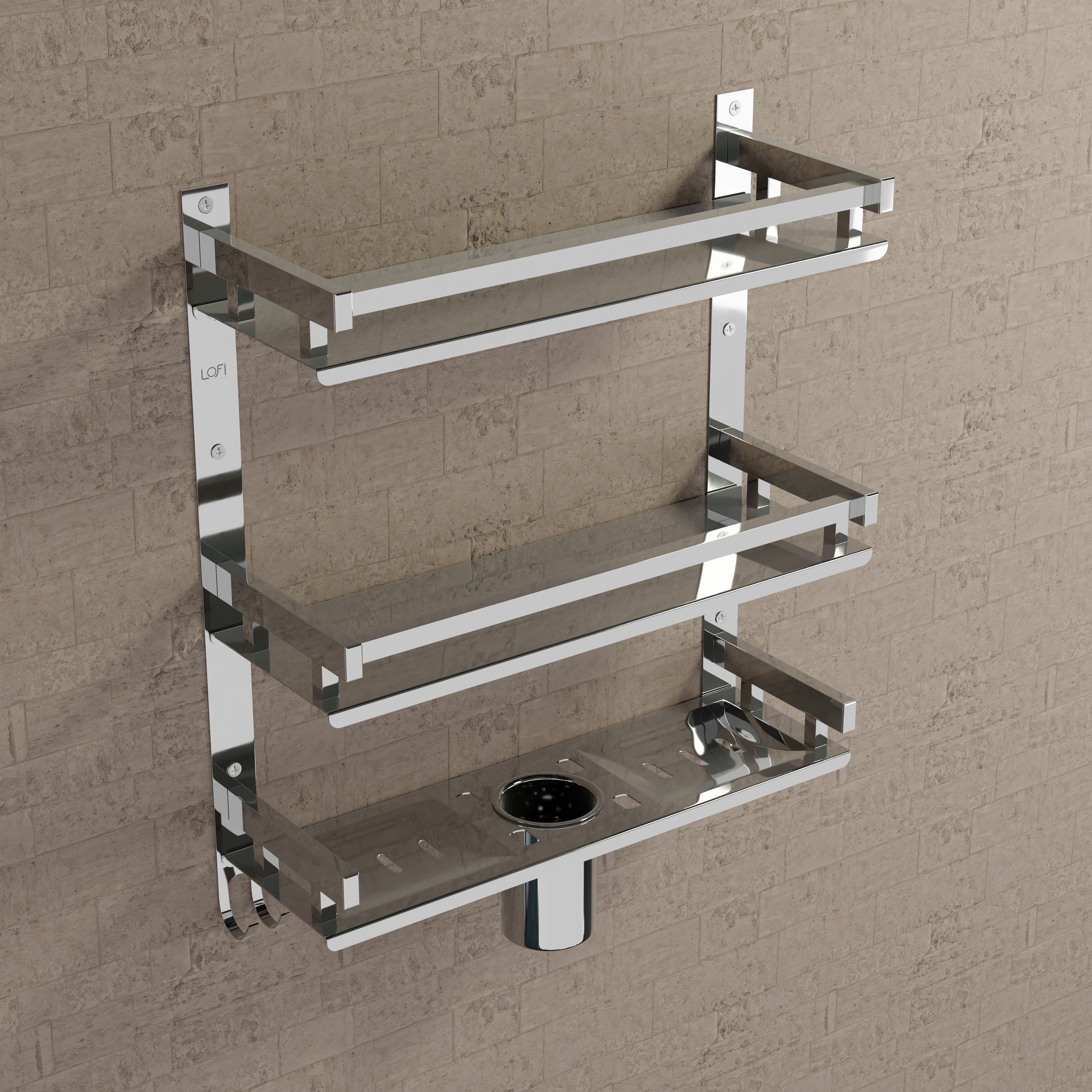 Qeyra (SL-006 Square) Stainless Steel 6 in 1 Shelf For Bathroom
