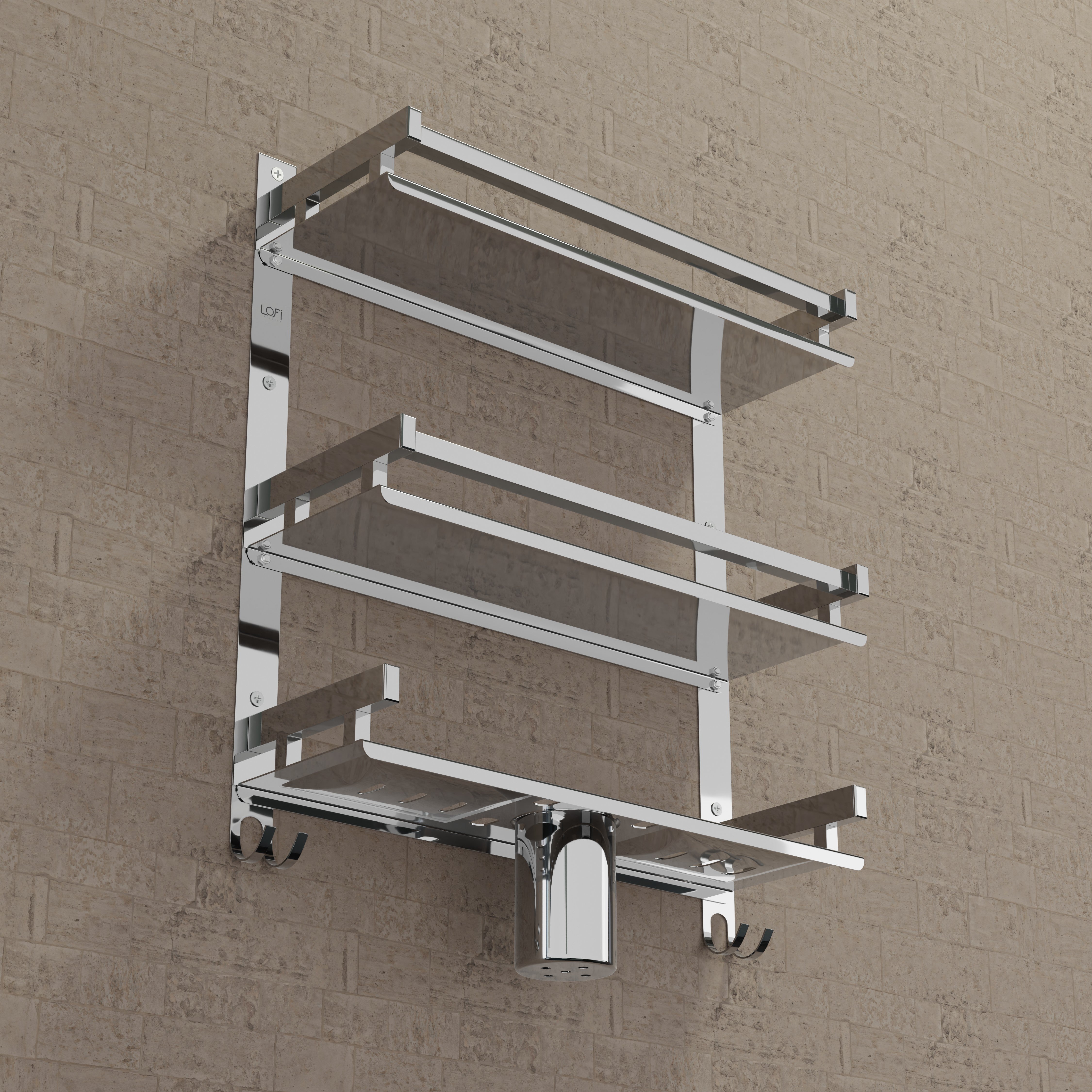 Qeyra (SL-006 Square) Stainless Steel 6 in 1 Shelf For Bathroom