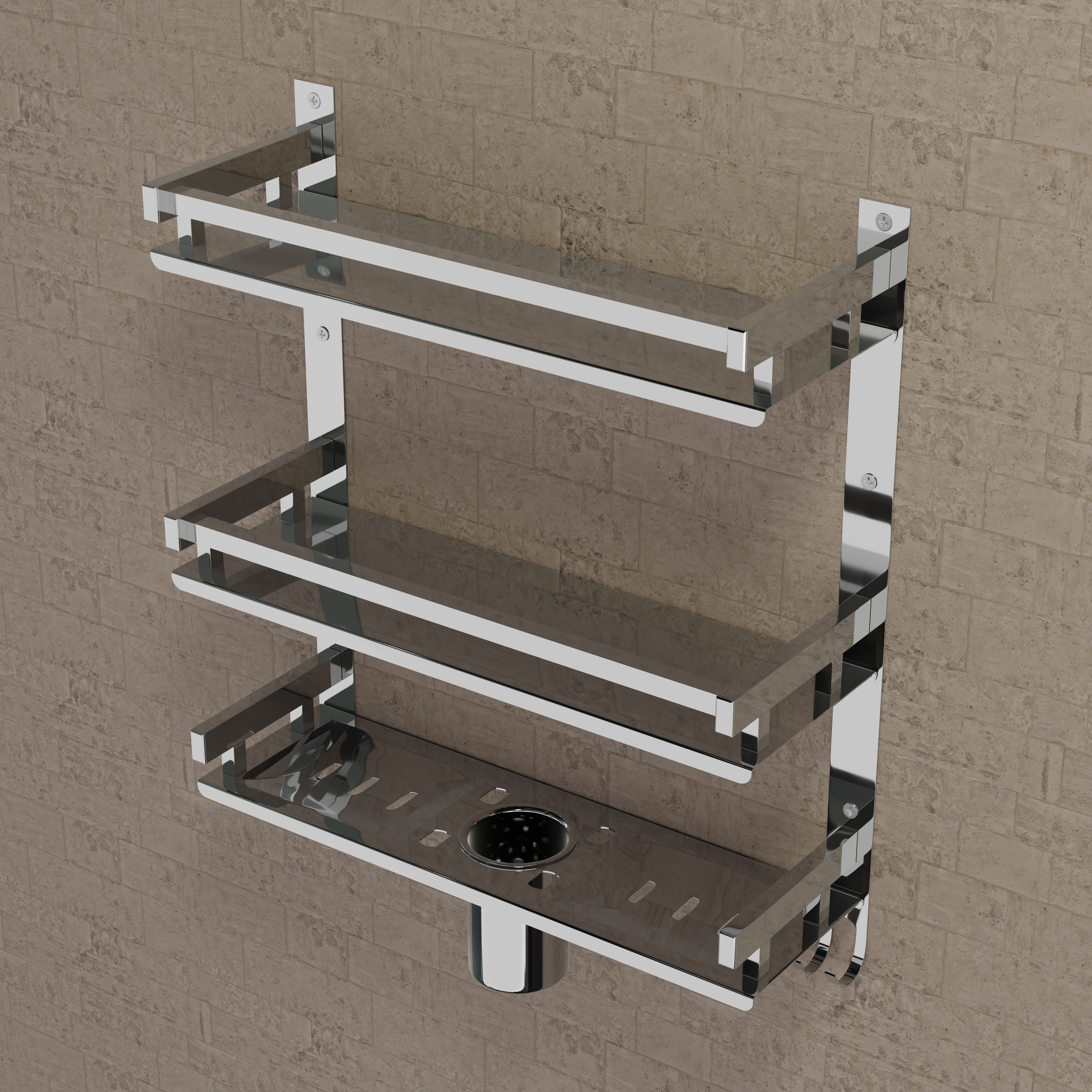 Qeyra (SL-006 Square) Stainless Steel 6 in 1 Shelf For Bathroom