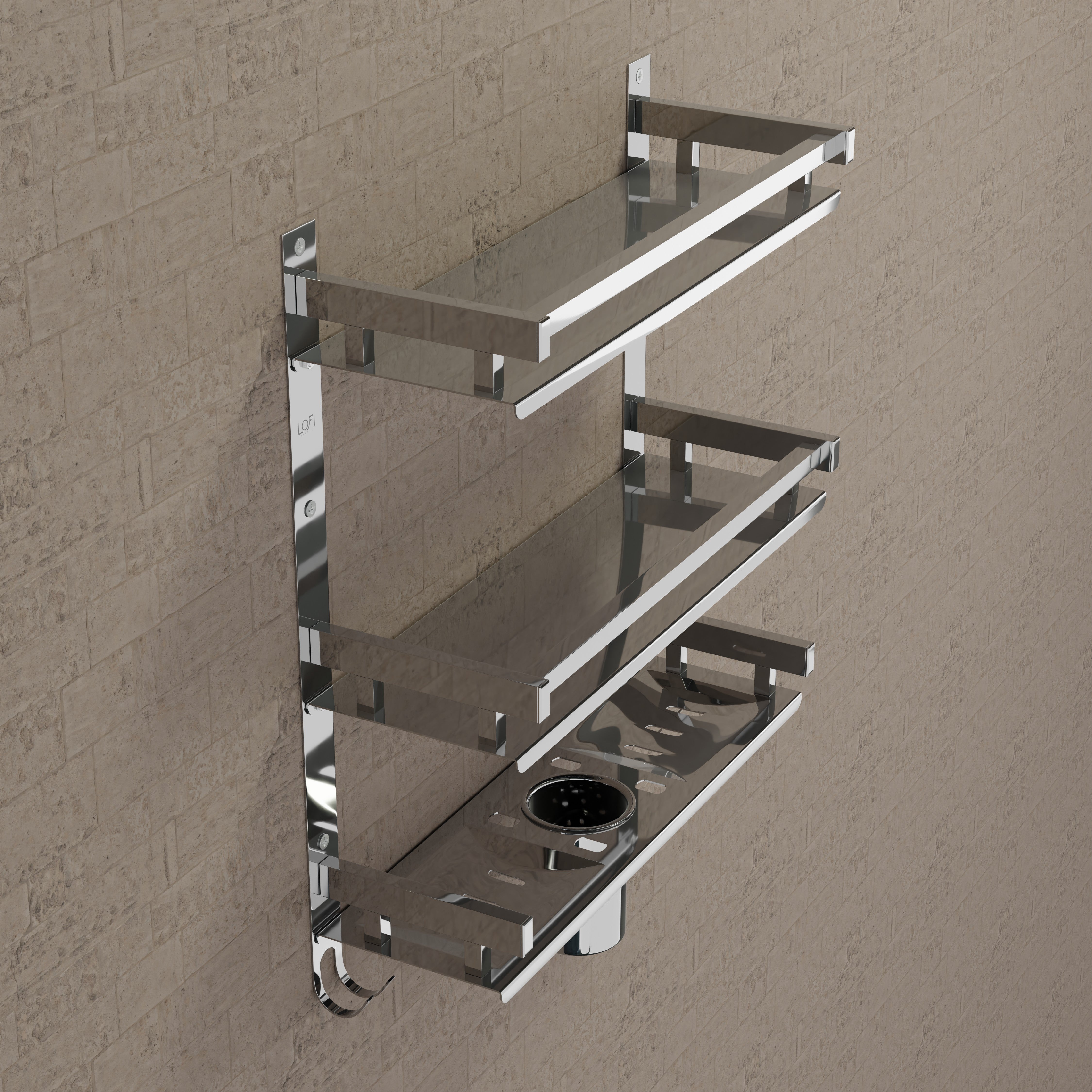 Qeyra (SL-006 Square) Stainless Steel 6 in 1 Shelf For Bathroom