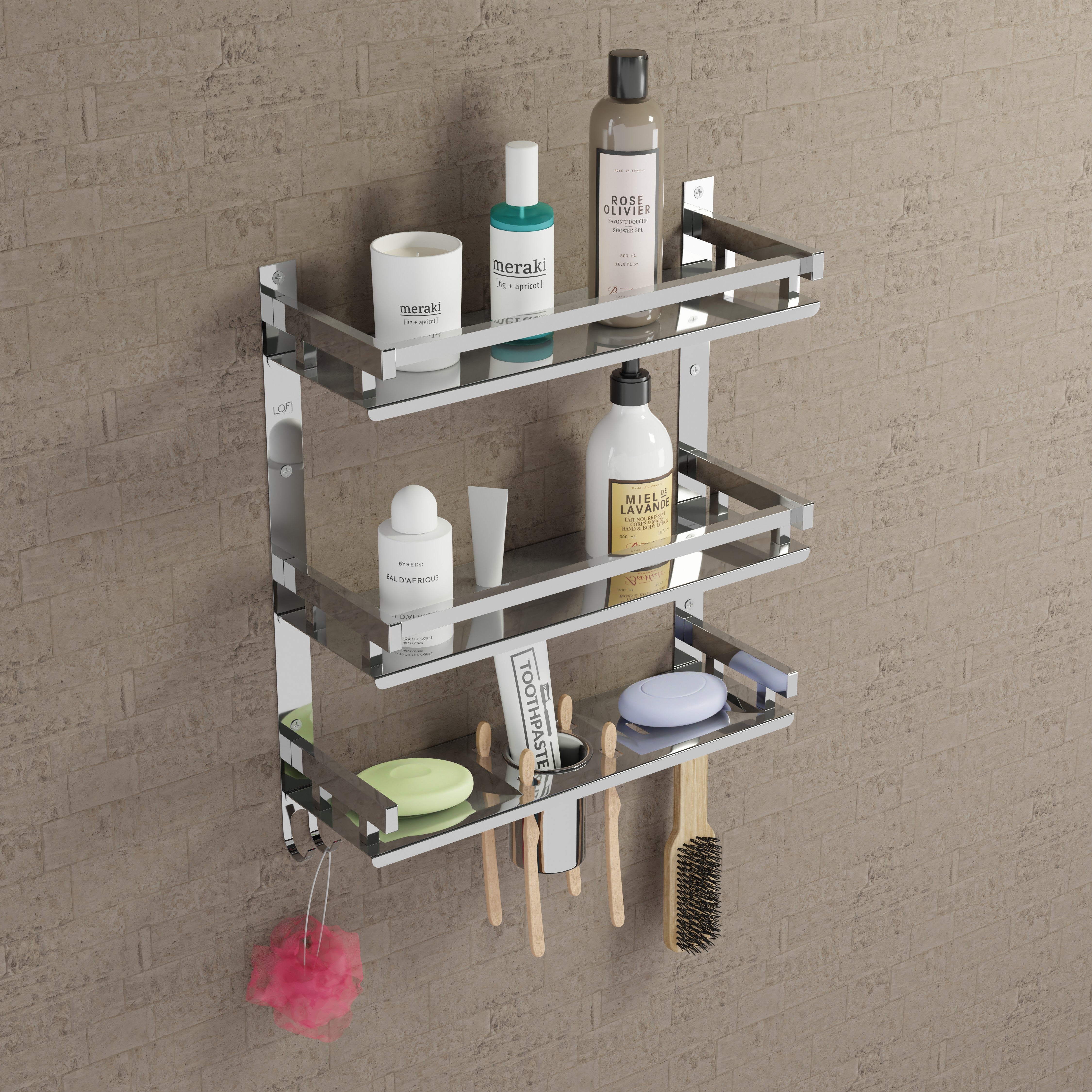 Qeyra (SL-006 Square) Stainless Steel 6 in 1 Shelf For Bathroom