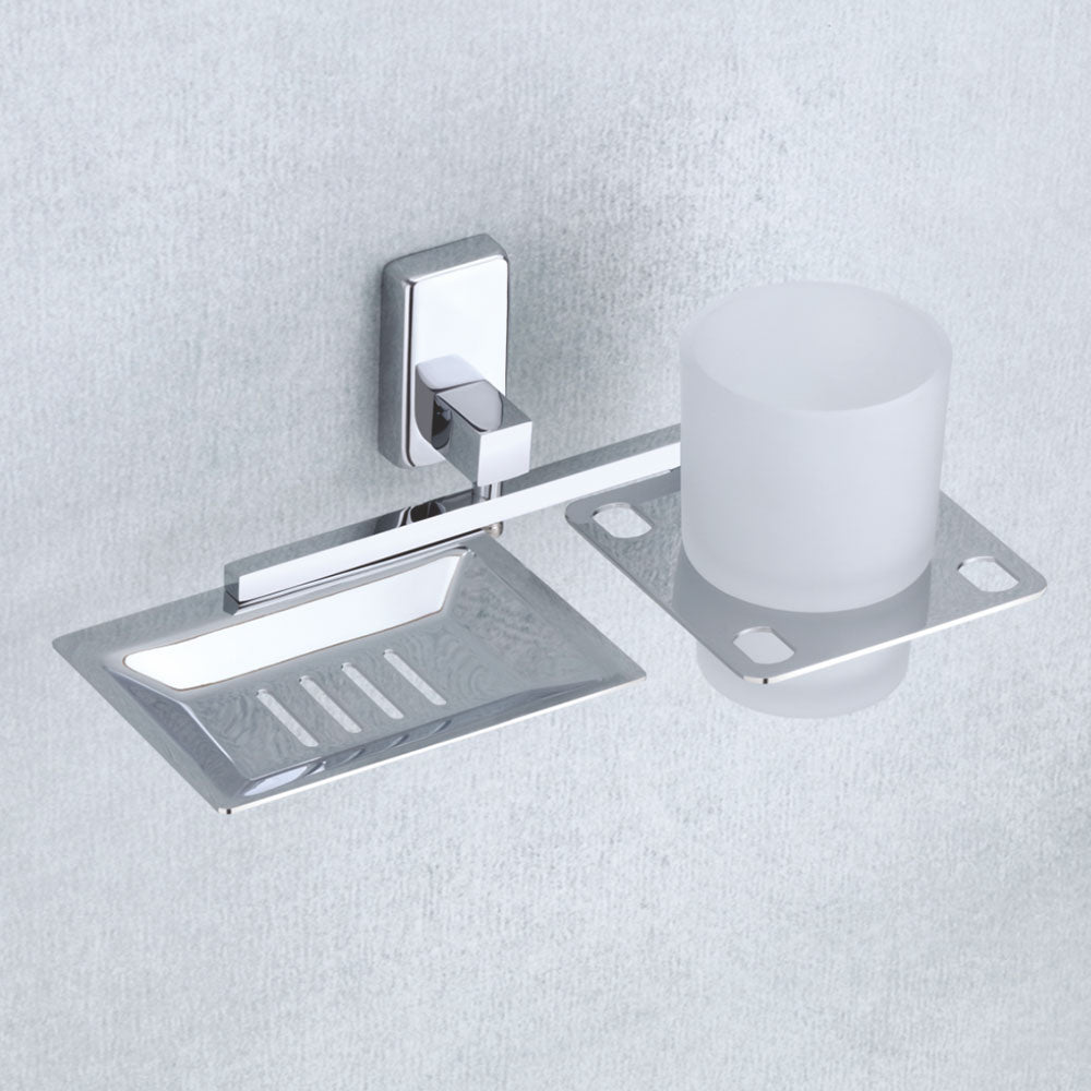 Qeyra bloom Stainless Steel 304 Grade 2in1 Soap Dish with Tooth brush Holder/Soap Stand/Tumbler Holder/Bathroom Accessories - Chrome Plating