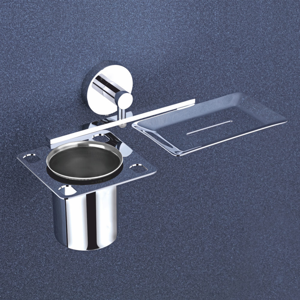 Qeyra Shine Stainless Steel 304 Grade 2in1 Soap Dish with Tooth brush Holder/Soap Stand/Tumbler Holder/Bathroom Accessories