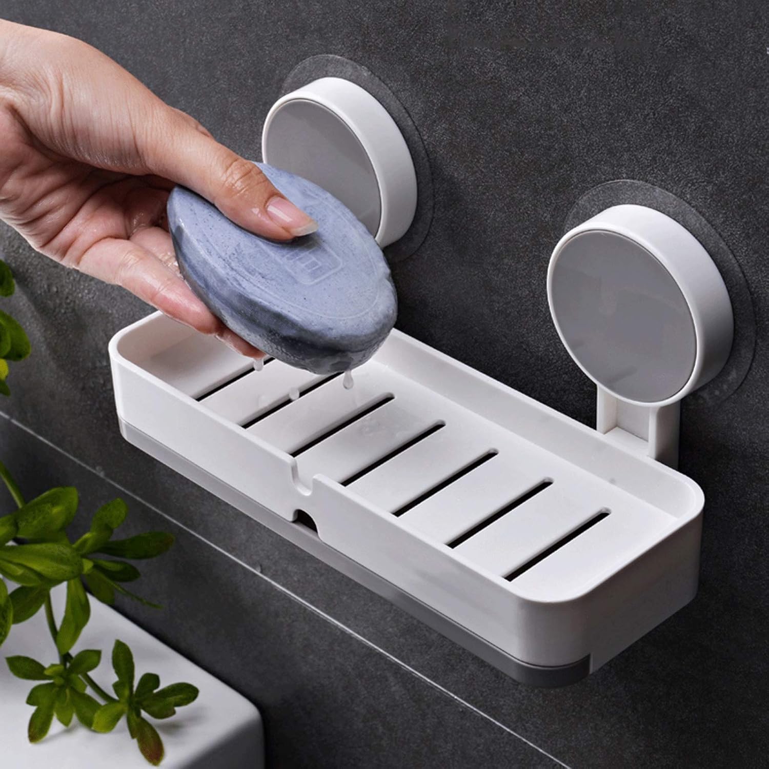 Qeyra Bathroom Accessories Set of 4 – Soap Holder, Long Soap Dish, Toothbrush Holder & Double Towel Bar | No-Drill Self Adhesive Wall Mount