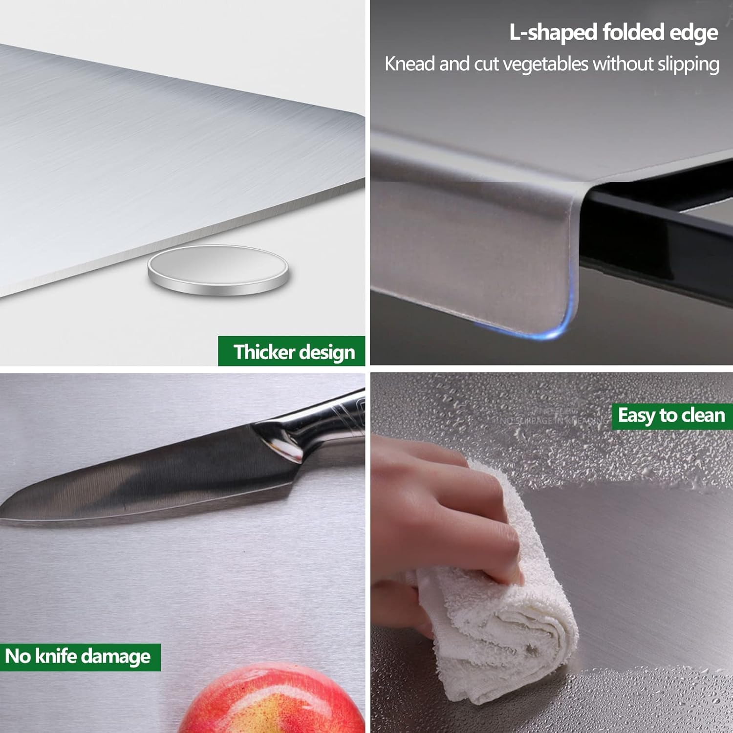 Qeyra (Allwin) 1 mm Stainless Steel Counter Top Chopping Board for Kitchen | Non Slip | Rust Proof | Heavy Duty Chopping Board For Vegetable,Fruits,Meats,Vegetable Chopper Board Safe And Durable