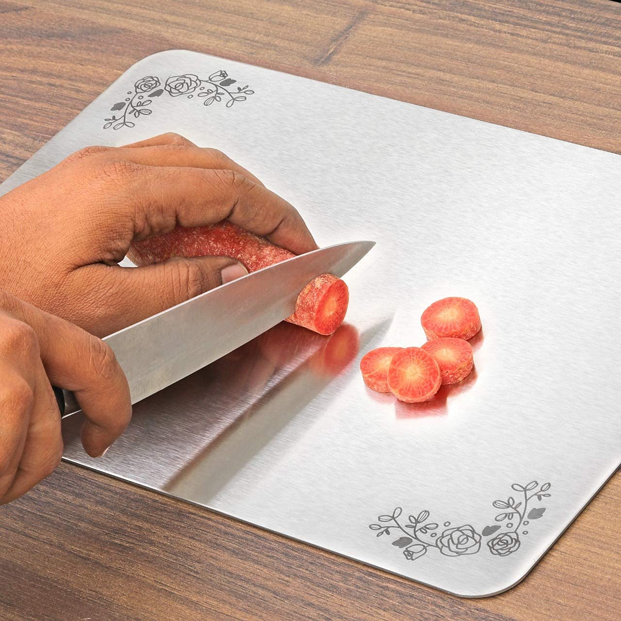Qeyra 109 Stainless Steel 1.5 MM Heavy Chopping Board for Kitchen | Non Slip | Rust Proof | Heavy Duty Chopping Board For Vegetable,Fruits,Meats,Vegetable Chopper Board Safe And Durable
