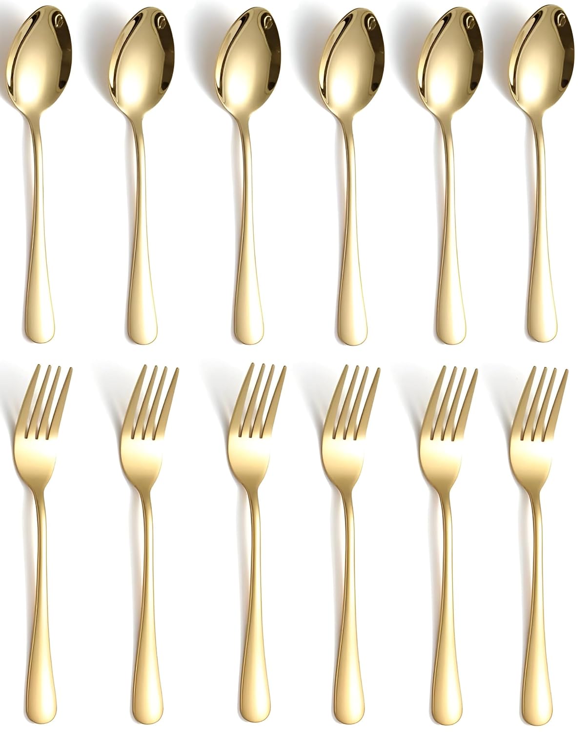 Qeyra Cubes 12 Pieces Stainless Steel PVD Gold Premium Dinner Spoon Set for Home & Kitchen | Luxury Dining Tableware Latest Chammach Set Gift | 6 Pieces Each Table Spoons & Table Forks.