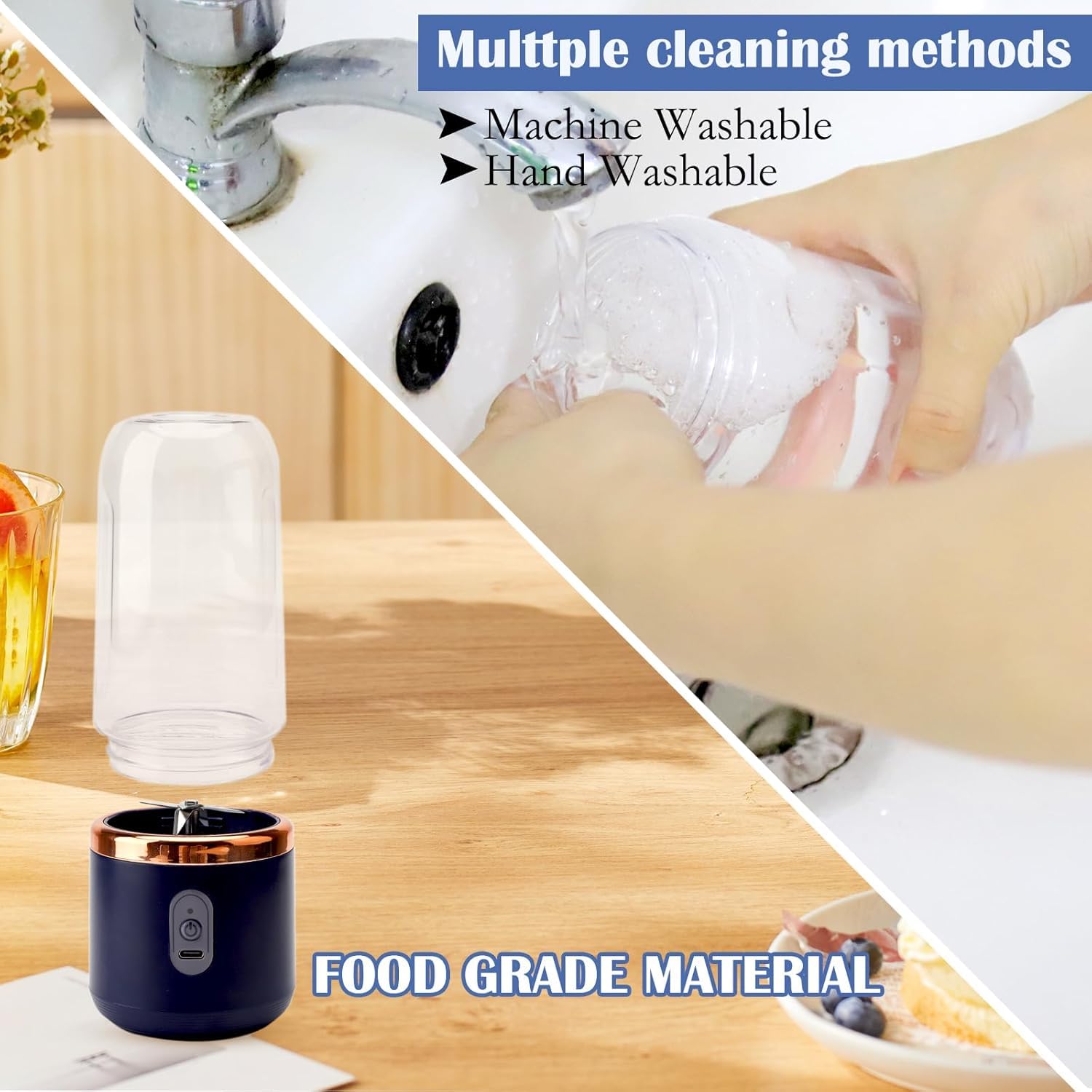 Qlect Portable Blender Electric Juicers Fruit Mixers USB Rechargeable Smoothie Mini Personal Juicer 6 Blades 3Gears With 1500 Mah Rechargeable Battery-Smoothie Blender(Blue)