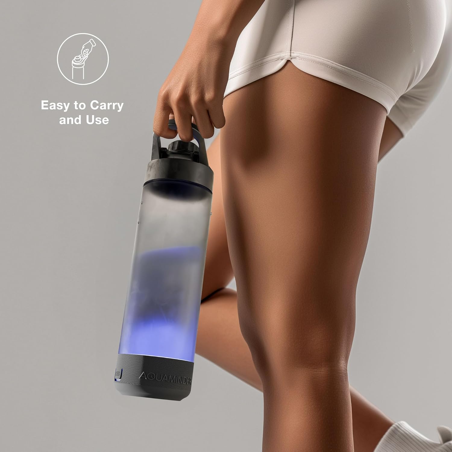 Qeyra Aquaminder Smart Water Bottle Glows & Beeps to Remind You to Drink More 770 ml Chug Cap Bottle For Adults and Kids Perfect For Gift, Travel, Gym, Yoga, Black, Silicone