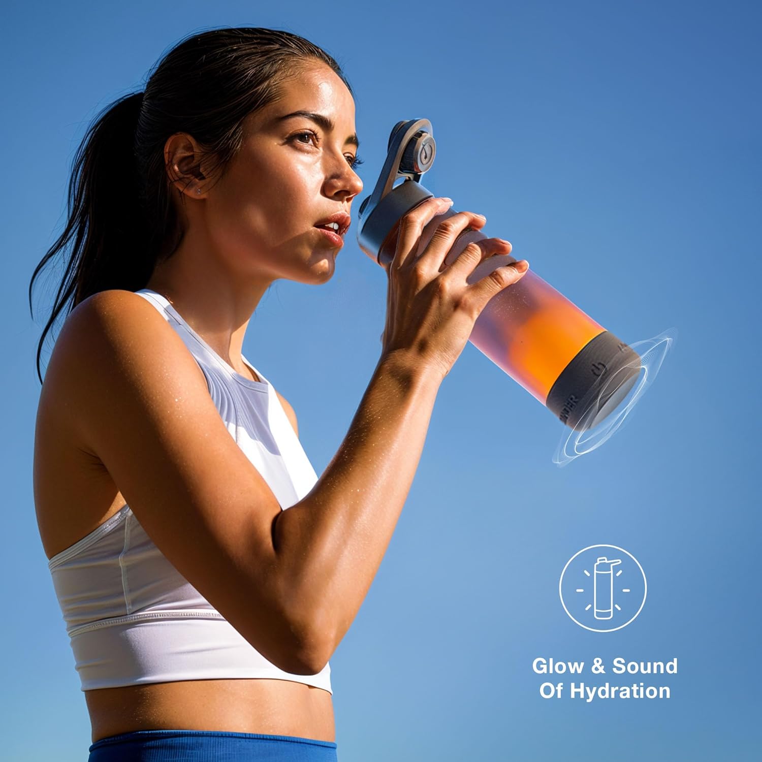Qeyra Aquaminder Smart Water Bottle Glows & Beeps to Remind You to Drink More 770 ml Chug Cap Bottle For Adults and Kids Perfect For Gift, Travel, Gym, Yoga, Black, Silicone