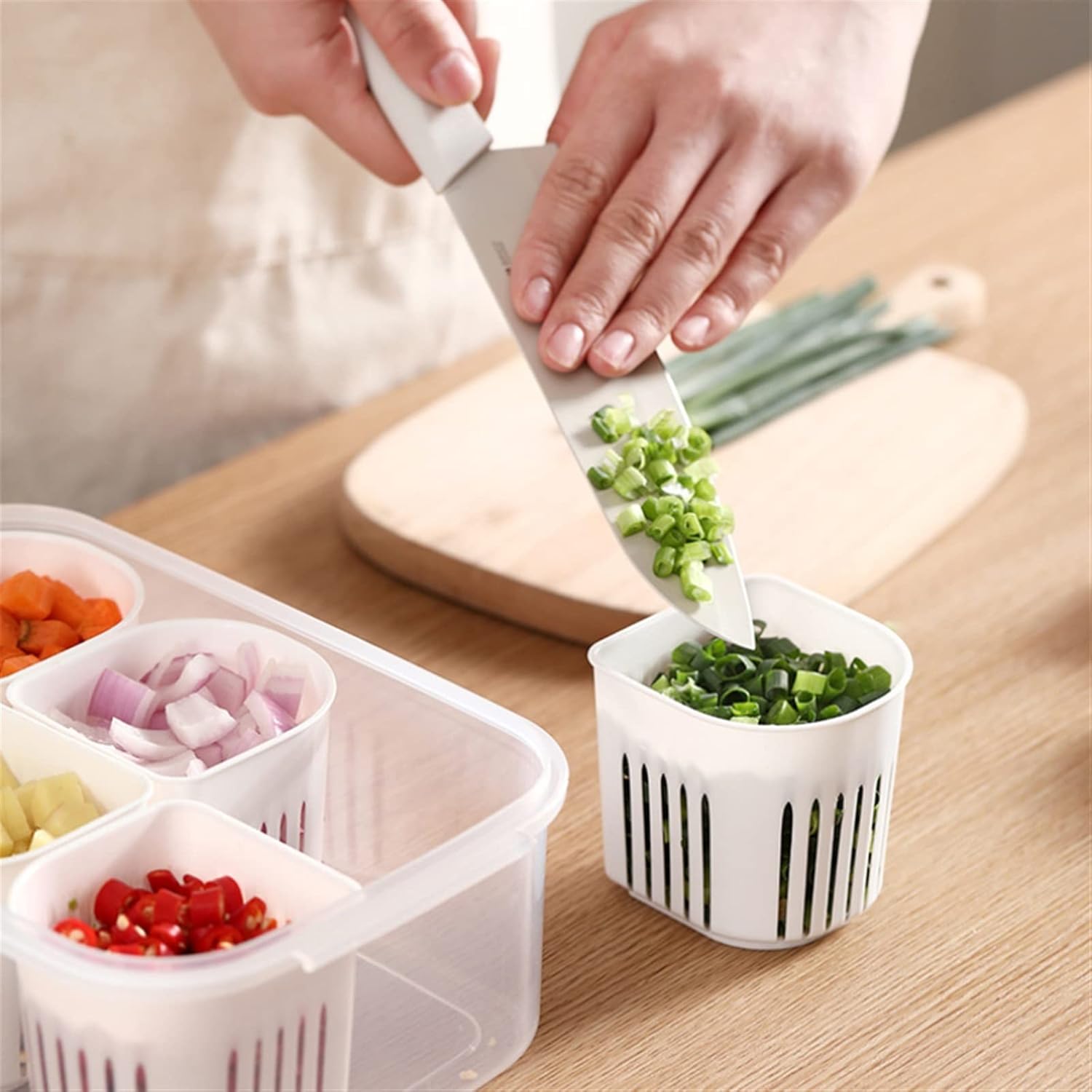 Qeyra Plastic Fridge Storage Boxes Freezer Storage Containers,Container For Kitchen Storage Set,Storage In Kitchen,Vegetable Storage,Draining Crisper Refrigerator Food Box White 6 slot (Pack of 1)
