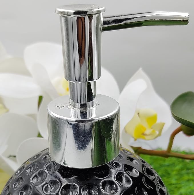 Qeyra Ceramic Soap Dispenser for Bathroom handwash, refillable Pump Bottle for Kitchen Hand wash Basin, Set of 1 , BLACK