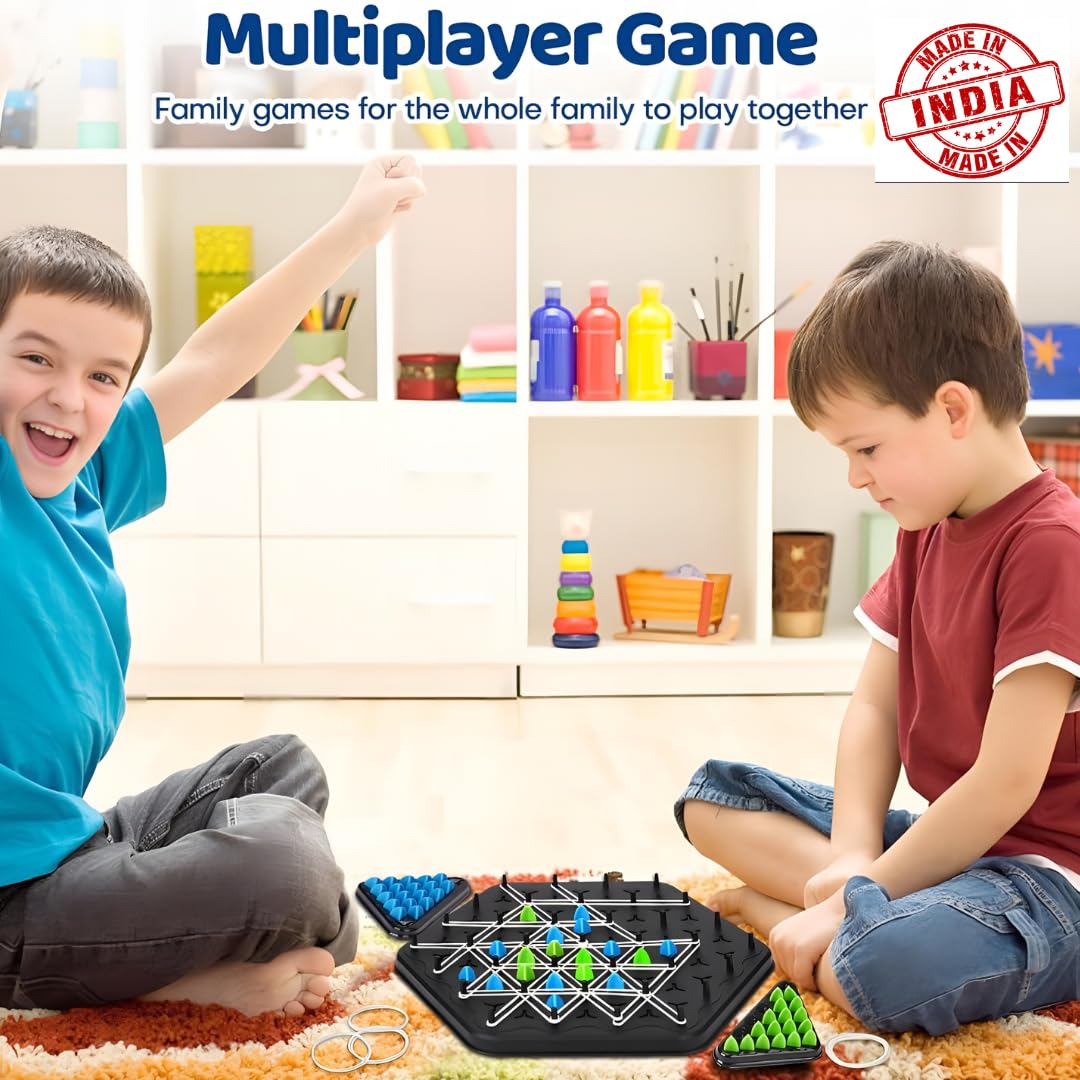 Qeyra Chain Triangle Chess Triggle Rubber Band Game Strategy Building Board Games Desktop Puzzle Interactive Brain Teaser Game Family Fun Night Party for Kids Adult 2 to 4 Players