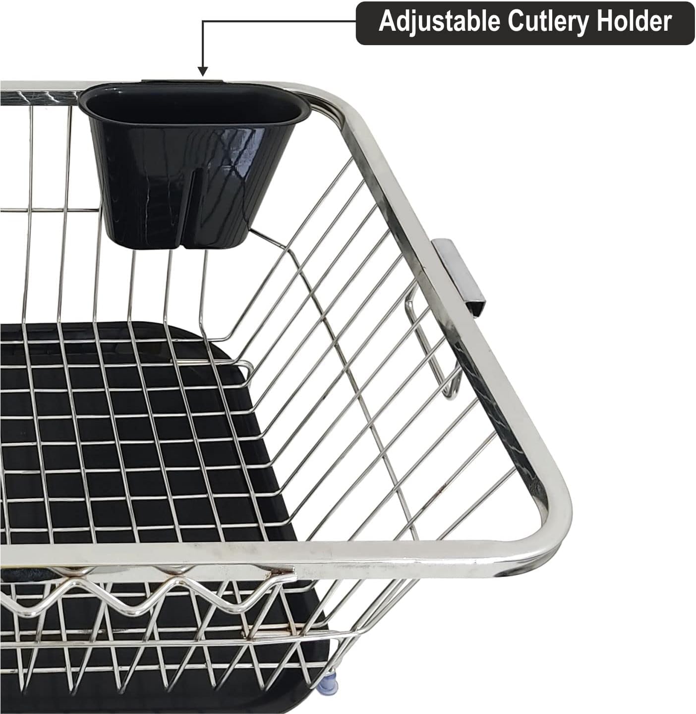 Qeyra Stainless-Steel Dish Drainer Basket | Organizer Stands with Handle | Spoon Holder & Draining Tray Included 17 X 22
