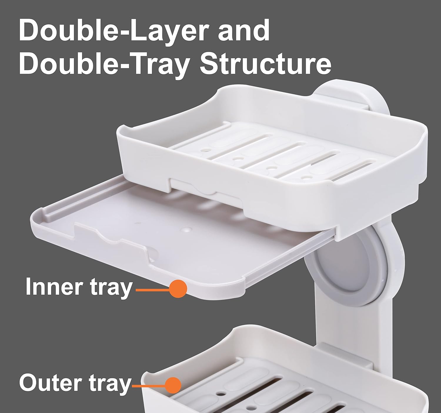 Qeyra Plastic Wall Mounted Double Layers Soap Dish Saver with Drain Tray, Adhesive Sponge Holder No-Drilling Soap Holder for Shower Bathroom & Kitchen