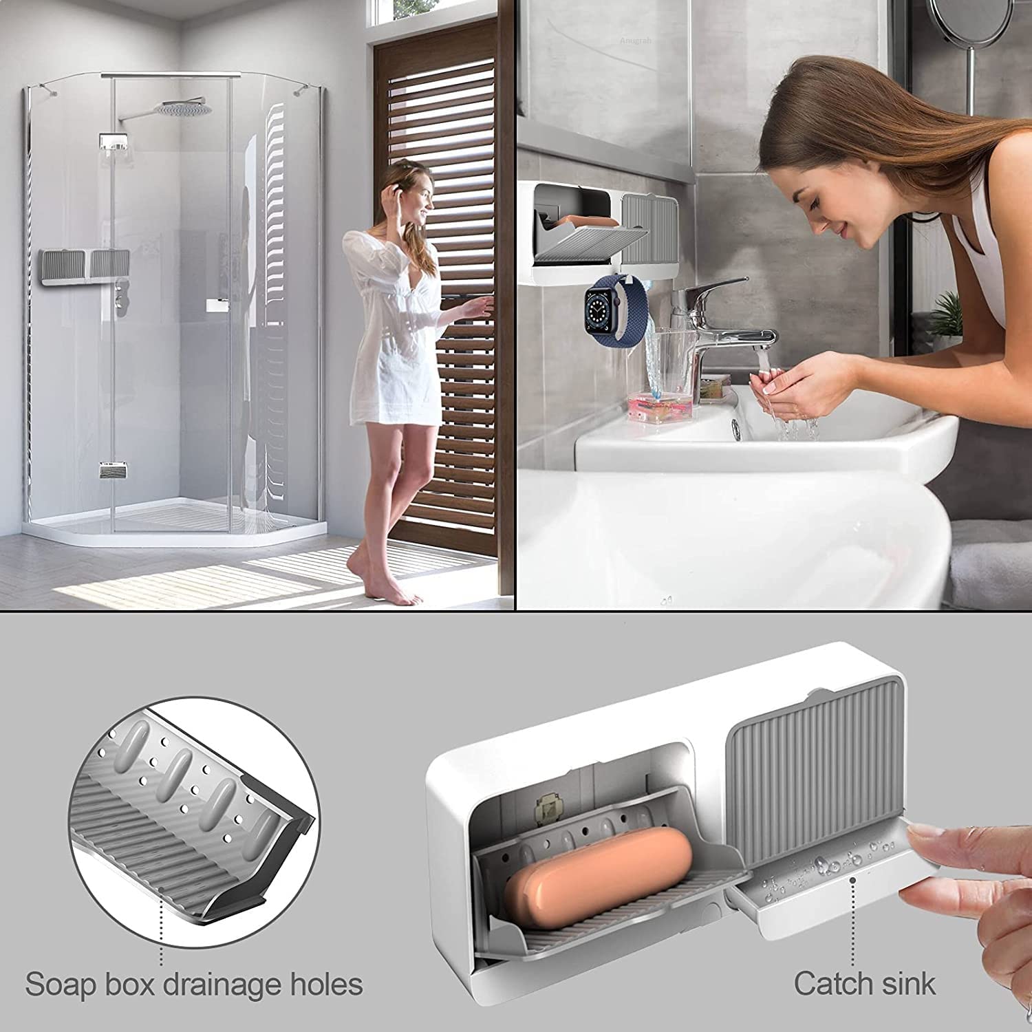 Qeyra Premium Plastic Soap Dish with Drainage – Double Bar Soap Holder with Lid, Easy Clean & Organizer for Bathroom